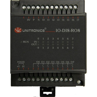 IO-DI8-RO8 Комбинированный модуль дискретного ввода/вывода 8DI, 8RO, 24VDC Unitronics